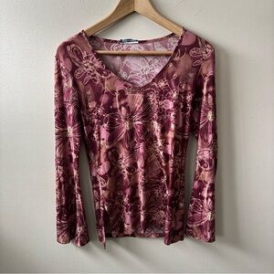 Mind Games Y2K Floral Long Sleeve Top with Flare Sleeves